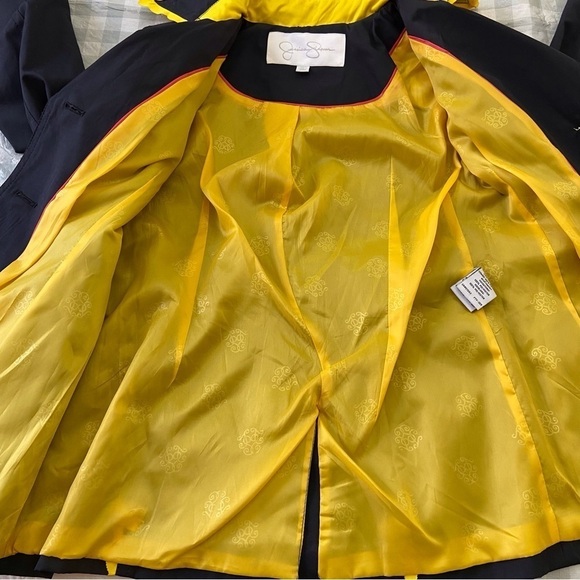 Jessica Simpson amazing trench coat navy blue yellow spring barbiecore jacket - Picture 8 of 15